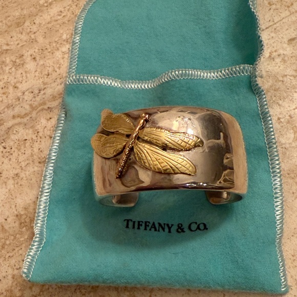 Tiffany & Co. Sterling Silver w/Rose Gold Dragonfly Cuff Bracelet.